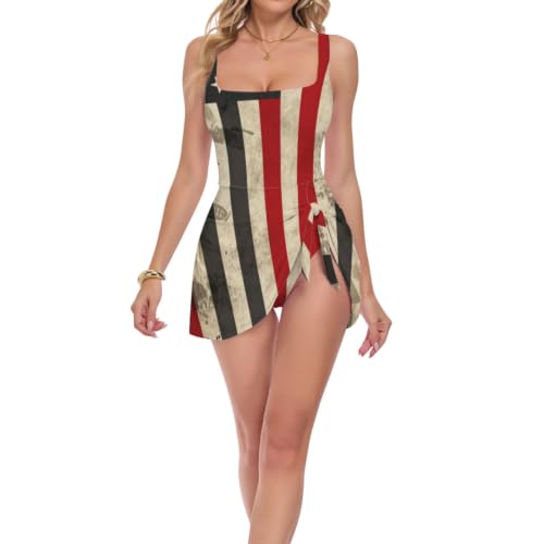 Maillot de bain amincissant 4 juillet style vintage grunge pour femme unicolore rétro