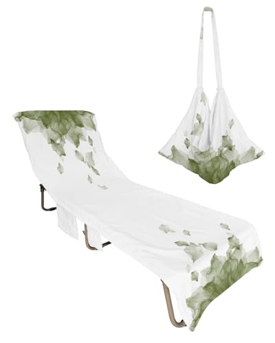 Gradient Sage Green Beach Chair Towel Covers for Chaise Lounge with Side Pocket, Soft Plush Pool Towels Cover for Patio Sunbathing Outdoor 29''x85'' Minimalist Geometric Solid Art