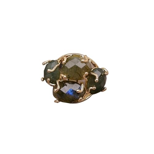DQFOCPHHAA Labradorite Shimmer Stone Gold color Electroplated Rings Adjustable Gems Ring For Lady LIUZIIHAYIN