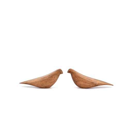 Samhita Statues Handcrafted Acacia Wood Bird Statues – Decorative Bird Figurines for Living Room, Shelf, or Entryway – Natural Wood Animal Décor, Set of 2 (6.25'' X 2.25'' X 2.5'')