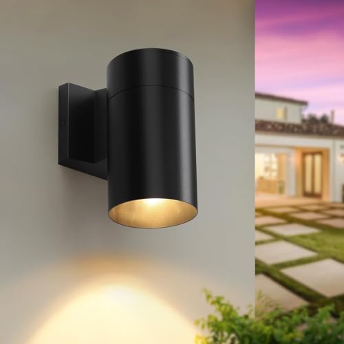 Image of QQCherry Modern Outdoor Wall Light - Aluminum Outdoor Porch Sconce for House, Patio, Garage, Doorway & Entryway - Stylish Waterproof Exterior Lighting for Outside(Black,E26)