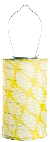 Allsop Home and Garden Soji Lime Leaf Cylinder, LED Outdoor Solar Lantern, Handmade with Weather-Resistant UV Rated Fabric, Stainless Steel Hardware, Chinese Style Light, 1-Count