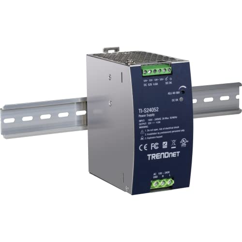 Image of TRENDnet 240W, 52V DC, 4.61A AC to DC DIN-Rail Power Supply, TI-S24052, Industrial Power Supply with Built-in Power Factor Controller Function, Silver