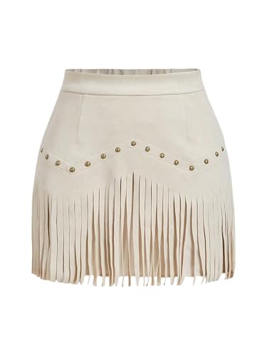 SHENHE Women's Plus Size Cowgirl Fringe Mini Skirt Faux Suede Rivet Hippie Country Concert Western Skirt