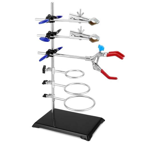 QWORK® Laborständer Set 40 cm, Laborstativ mit Einstellbaren Clips und Runden Reifen für Chemie und Physikalische Experimente in Laboren