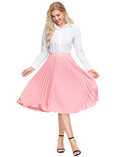 image for Kate Kasin Women's Basic Solid Flared Casual Midi Skirt A-line Pink Si