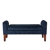 HomePop Velvet Tufted Storage Bench Settee with Hinged Lid, Deep Navy