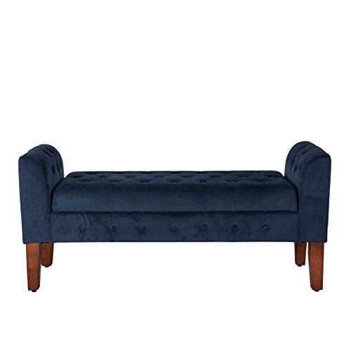 HomePop Velvet Tufted Storage Bench Settee with Hinged Lid, Deep Navy