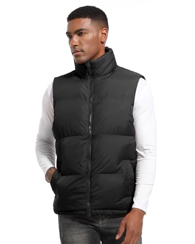 Mens Puffer Vest Winter Warm Puffy Vest Jacket for Men Stand Collar Sleeveless Coat with Pockets Casual Outwear