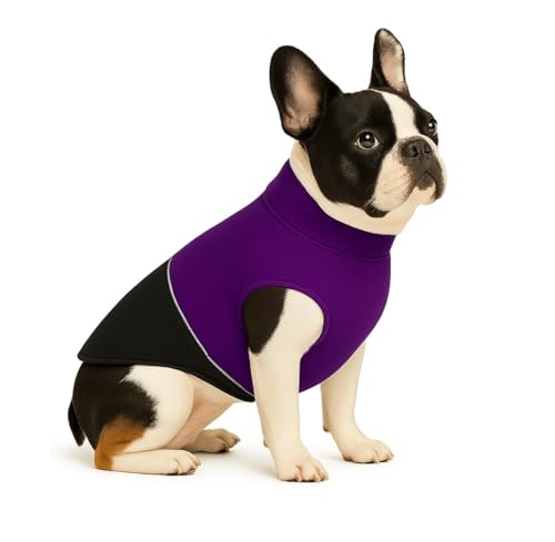 Image of The Pets Company Dog Winter Coat Jacket, Cloth, Windproof, Reversible, Light Weight, Washable, Ultra Warm Thick Fleece Lined Dog Vest For Cold Weather Protection, (Purple Black, Small - Med - 16 Inch)