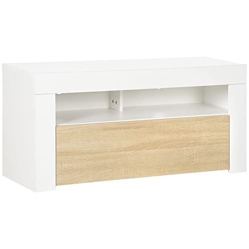 HOMCOM Mueble de TV para Televisores de hasta 47 Pulgadas Mesa de Salón Moderna con Estante Abierto y 2 Compartimientos para Dormitorio 100x35x48,4 cm Blanco