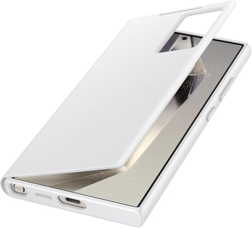Image of Ultra-Hybrid for Samsung Galaxy S24 Ultra S-View Wallet Case - Protective Leather Cover with Smart Screen Display, Tap Control, Slim Design, and Built-in Card Holder Pocket Case (White)