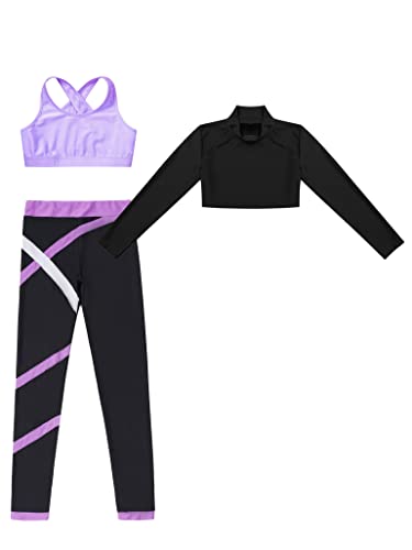 Kids Girls Gymnastics Yoga Workout Set Dance Sport Bras with Athletic Leggings and Long Sleeve Crop Top3