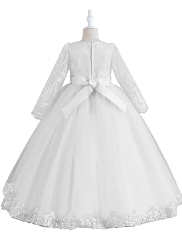 Flower Girl Dress Lace Long Sleeve Princess Tulle Party Dress Pageant Evening Formal Ball Gown3