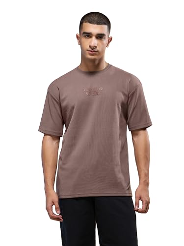 Image of TECHNOSPORT Men Printed Oversized Round Neck T-Shirt with COTFLEX, Dry Fit Sports Tee, Oversized Activewear T-Shirt for Gym, Running, Sports & Casual Wear