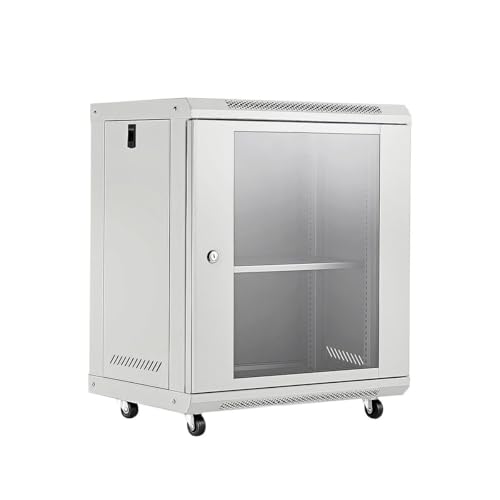 AUSWAY 12U Network Server Cabinet Data Case Wall Mount Rack LAN Enclosure Comms 19Inch 400mm Deep Locking Glass Door Side Panels Wheels IT Computer Equipment