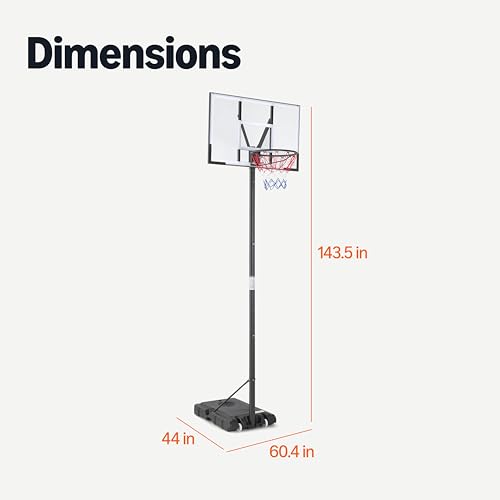 Image of Amazon Basics Portable Basketball Hoop Outdoor Goal System with Adjustable Height, 4.75-10ft, Shatterproof Backboard, Regulation Rim