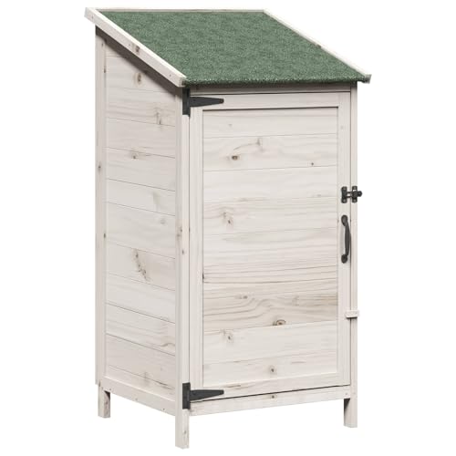 Image of vidaXL Garden Shed White 59 x 56 x 113.5 cm Engineered Wood, Garden Storage Shed, Rectangular Wooden Structure, Ample Room for Tools, Waterproof Patio Organizing for Yard Supplies