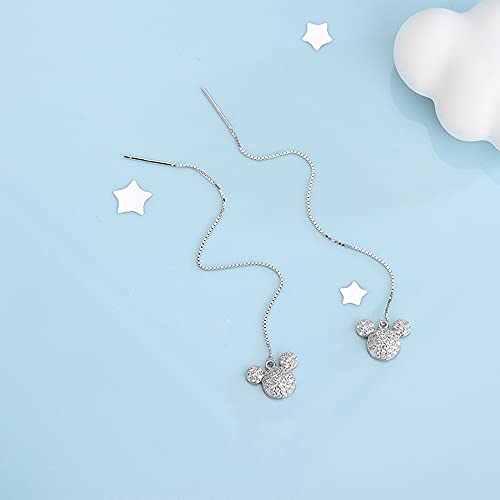 Cute Mouse CZ Threader Tassel Earrings Sterling Silver 925 Dainty Crystal Rhinestone Long Chain Ear Line Dangle Charm Drop Hoop Stud Earring Statement Ear Jewelry Lovely Gifts for Women3
