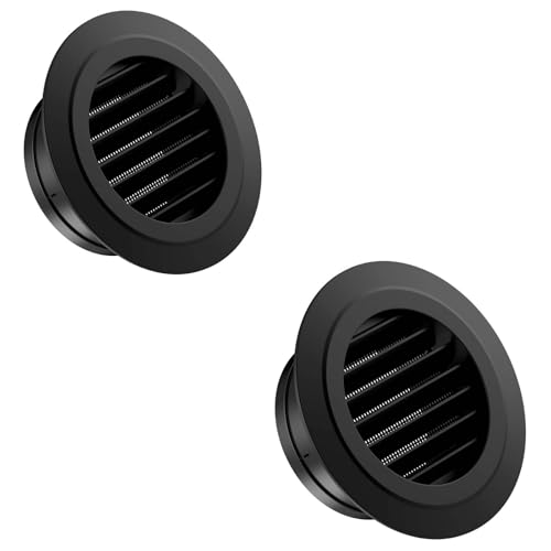 Soffit Vents 6 Inch, Hon&Guan Soffit Exhaust Vent Exterior Round Vent Cover with Built-in a Fly Screen for Bathroom Office Home, Black, 2Pcs