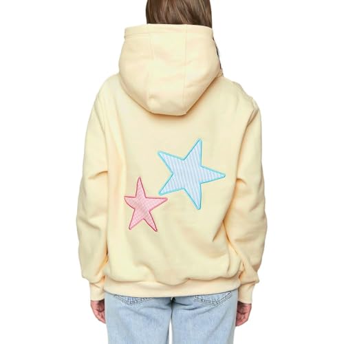 FeMereina Y2k Hoodie Women Graphic Oversized Hoodies Star Embroidered Hoodied Sweatshirt Casual Vintage Pullover (Light Yellow, S)