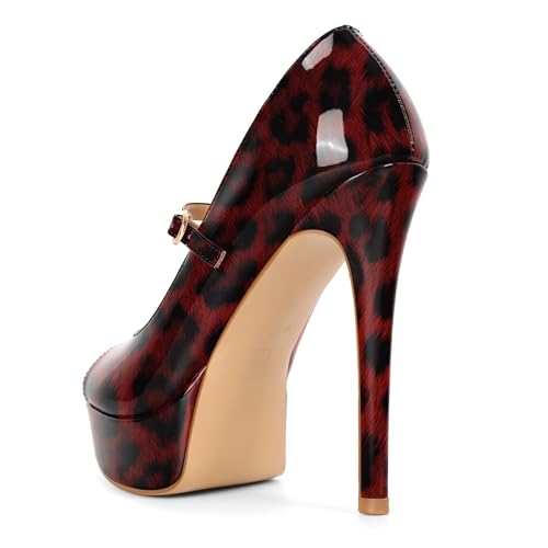 Image of SAMMITOP Women's Peep Toe High Heels Platform Stiletto Pumps Patent Mary Jane Heels 5.5 inch Party Wedding Dress Shoes