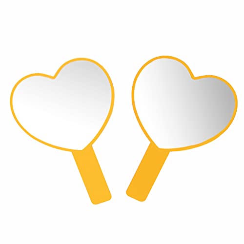 2PCS Heart-Shaped Makeup Hand Mirror,Travel Handheld Mirror Portable Personal Cosmetic Mirror with Handle (Orange)
