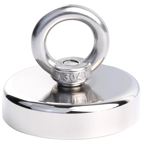 MIN CI Magnete forte da 60 mm, gancio magnetico extra forte, 160 kg, forza adesiva al neodimio, magnete al neodimio, magnete per pesca magnetica con occhiello, gancio magnetico, forte magnete per