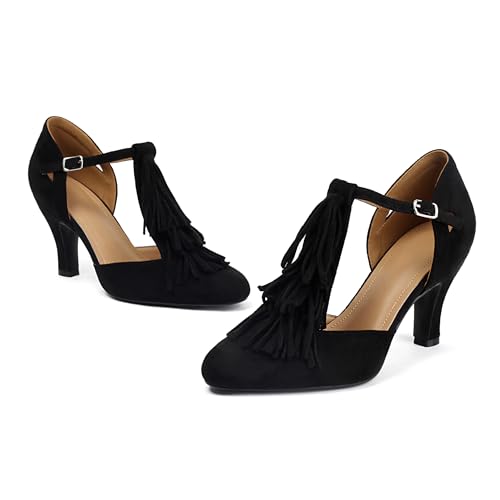 Women's Mary Jane Tassels Rockability Close Round Toe Vintage 1950s Heels 1930s Ankle Straps Retro 1920s Victorian Pumps Shoes2