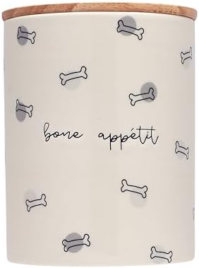 Pearhead Bone Appétit Ceramic Dog Treat Jar with Airtight Wooden ...