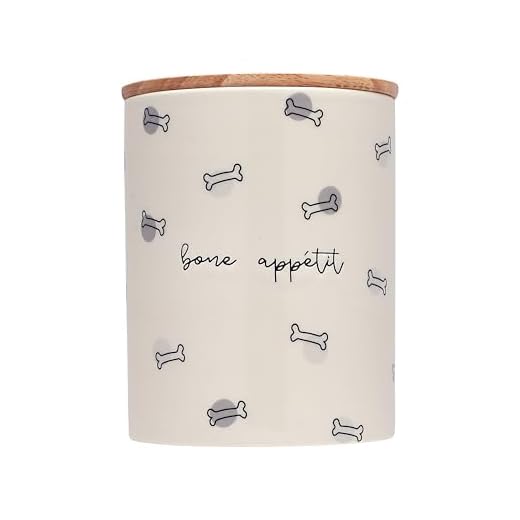 Pearhead Bone Appetite Treat Jar, Ceramic and Wood Pet Treat Canister, Modern Neutral Color Home Kitchen Accessories, Dog Biscuit Storage Jar