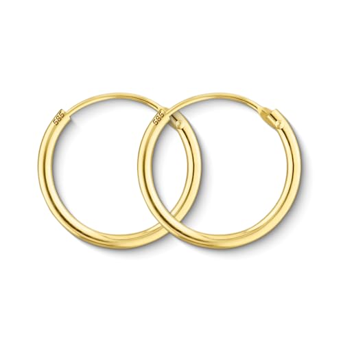 EDELIND Creolen Gold 585 Echtgold 15 mm - kleine Ohrringe 1.3 mm breit Gelbgold - für Damen, Kinder - mit edler Geschenkbox EDELIND Creolen Gold 585 Echtgold 15 mm - kleine Ohrringe 1.3 mm breit Gelbgold - für Damen, Kinder - mit edler Geschenkbox