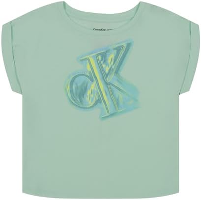 Calvin Klein Girls’ Short Sleeve Logo T-Shirt, Comfortable Fit Cotton Tee with Tagless Interior