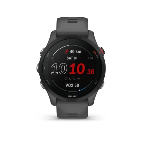 Garmin Forerunner 255、GPS 付きスマート ランニング ウォッチ、高度なメトリクス、Garmin Pay、最大 14 日間の自律性、スレート グレー