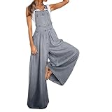 Peto vaquero para mujer, pierna ancha, corte holgado, estilo desgastado, tirantes ajustables, sin mangas, con bolsillos, color gris, talla XL.