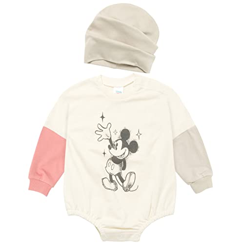 Disney Mickey Mouse Infant Baby Boys or Girls French Terry Oversized Sweatshirt Bubble Romper Bodysuit and Hat 18 Months