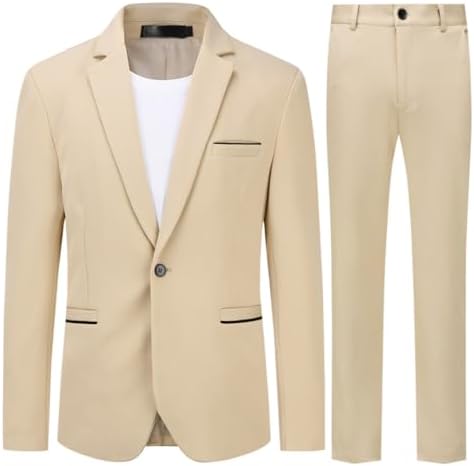 Allthemen Herren Anzug Stretch 2 Teilig Anzüge Slim Fit Business Hochzeit | 1 Knopf, Hochzeitsanzug Männer, Sakko Hose, Formelle, Revers, Einfarbig, Einreihiger, Komplett Set