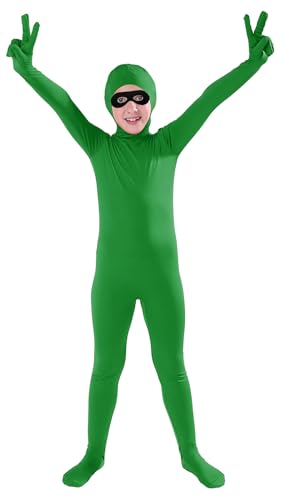 Full Bodysuit Kids Open Face Costume Spandex Stretch Zentai Child Suit (Small, Green)