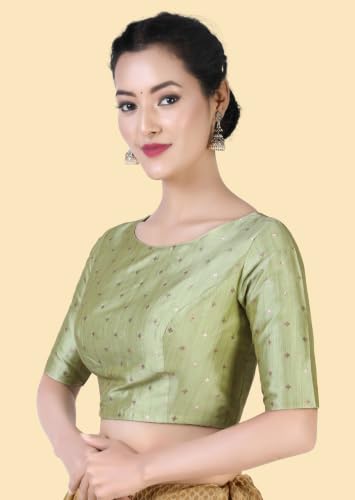Image of Studio Shringaar Women Cotton Silk Silky Brocade Readymade Elbow Length Sleeves Saree Blouse Choli