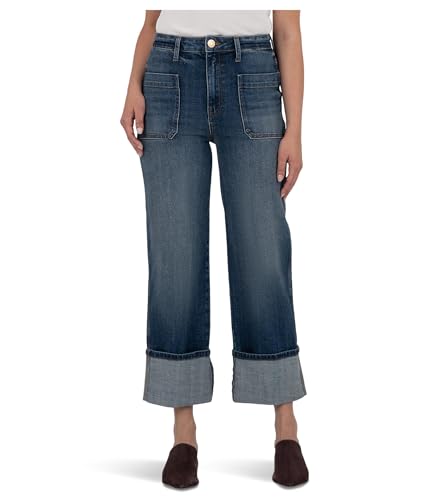 KUT from the Kloth Women's Sienna High-Rise Straight Leg-roll Up Patch Pocket in Serene