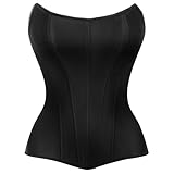 HEBEBRIDAL Victorian Women's Satin Corset Top Renaissance Overbust Bustier for Women Lace Up Body Shaper Black 2X-Large
