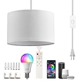 XINGZHI Plug in Pendant Light, Hanging Lamp with RGB Smart Bulb, Hanging Lights with Plug in Cord Hanging Lights for Bedroom Kitchen Living Room Dining Room Pendant Light Fixture