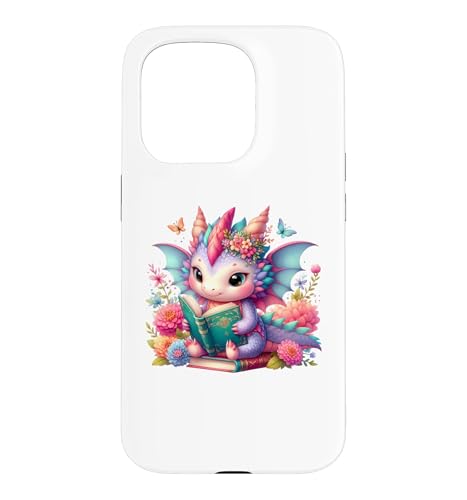 Cute Pink Baby Dragon Floral Book Lover Bookish Fantasy Era �X�}�z�P�[�X iPhone 15 Pro �p