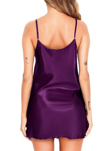 Lovasy Women Satin Nightgown Sexy Lingerie Sleepwear Silk Slip Dress V Neck Negligee Nightie Bridal Babydoll Short Nightwear4