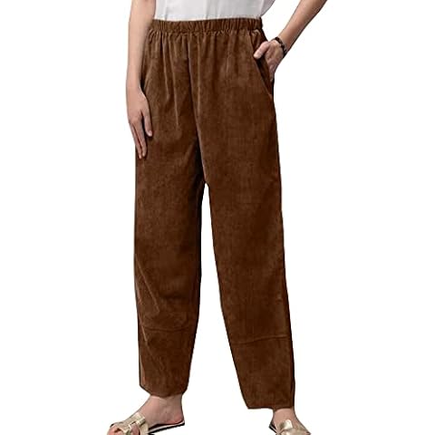 Lyfadon Trousers High Waist Wide Leg Ladies Baggy Loose Fit Bottoms Corduroy Solid Color Loungewear Straight Pants Women Brown XL Cover