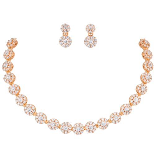 Image of Nilu's Collection Rose Gold Plated | American Diamond Stone Studded | Anti Tarnish Jewellery Set for Women and Girls | Matching Earrings | Perfect for Weddings and Special Occasions (Style 4)