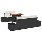 vidaXL Set de Comedor para el jardín de 6 Piezas con Cojines de ratán, poliéster Negro y Acacia. Muebles para Exterior, Asientos modulares, Ideales para terrazas y Patios. Es un arreglo Convertible p