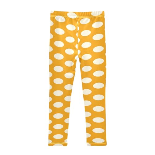 senya Girls Printed Leggings Yoga Pants Orange Background White Oval Dots for Kids in 4t to 10 Years, 4T2