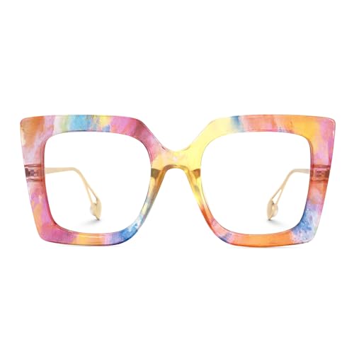 Image of Zeelool Oversized Thick Blue Light Glasses for Women Square Eyeglasses Anti Blue Light Chic Multicolor Eyewear JGT001892-16B, Medium