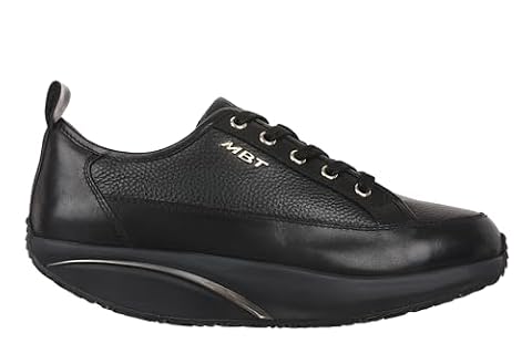 MBT -1997 OBU Damskie buty codzienne ze skóry Nappa i skóry granulowanej. Fizjologiczne, anatomiczne i wygodne buty z zakrzywioną podeszwą., czarny, 38 EU